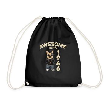 1946 Birthday Awesome since Cool Dog - Drawstring Bag - black - Front