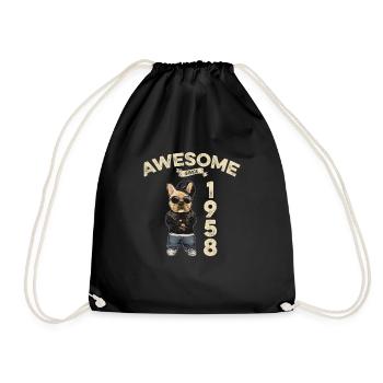 1958 Birthday Awesome since Cool Dog - Drawstring Bag - black - Front