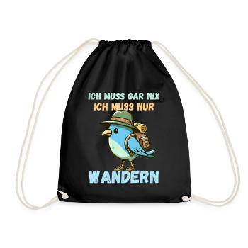 Wandern Wanderung Wanderurlaub Vogel Natur Lustig - Turnbeutel - Schwarz - Vorne
