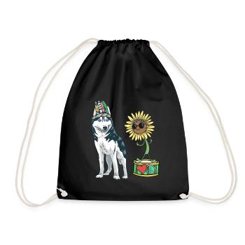 Sunflower Heart Peace Dog Dogs Peace Drum - Drawstring Bag - black - Front