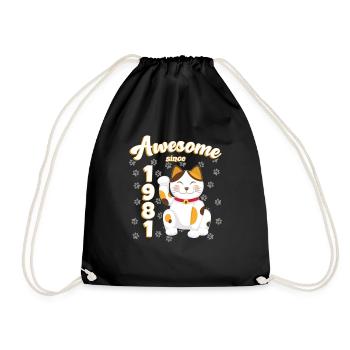 1981 Anniversaire Génial depuis Chat Maneki neko - Sac de sport léger - noir - Devant