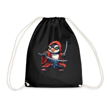Penguin Samurai Japanese Kawaii Penguin Cute - Drawstring Bag - black - Front