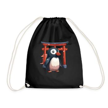 Penguin Torii Gate Japanese Kawaii Penguin Niedlic - Drawstring Bag - black - Front