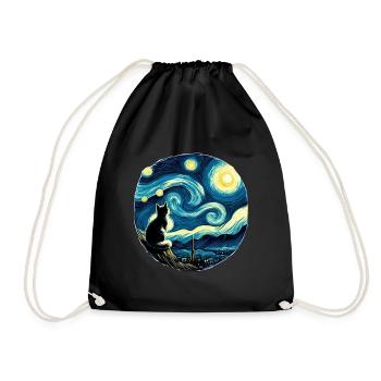 Painting Starry Night Cat Night Moon Stars Art - Drawstring Bag - black - Front