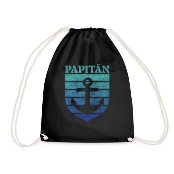 Dad Pun Captain Father's Day Papitän - Drawstring Bag - black - Front