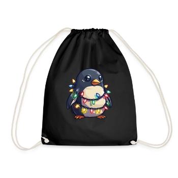 Pinguin in Weihnachtslichter eingewickelt Pinguin - Turnbeutel - Schwarz - Vorne