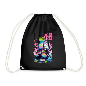 Samouraï Grenouille Esthétique Vaporwave Style Japon - Sac de sport léger - noir - Devant