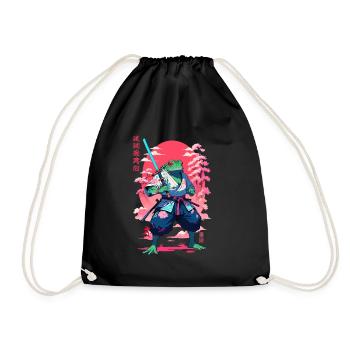 Samurai Frog Aesthetic Vaporwave Style Japan - Drawstring Bag - black - Front