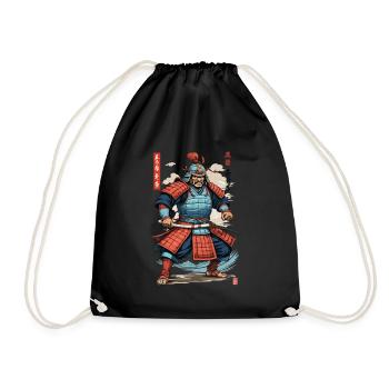 Vintage Ukiyo-E Style Japanese Samurai Artwork - Drawstring Bag - black - Front