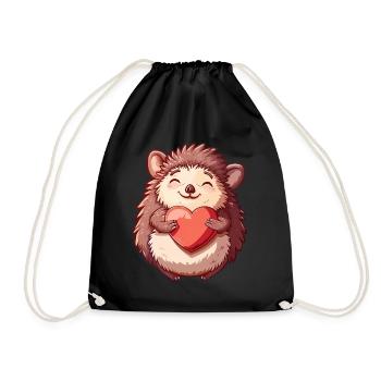 Mignon hérisson souriant tenant un coeur - Adorable - Sac de sport léger - noir - Devant
