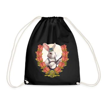 Banjo Bunny Music Roses Birthday Rabbit Child - Drawstring Bag - black - Front
