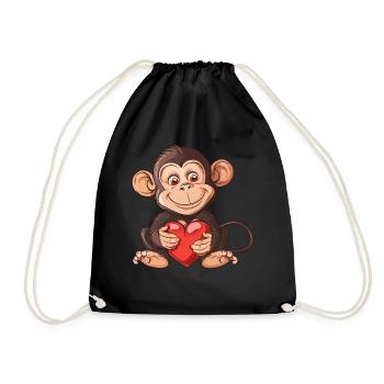 Adorable singe tenant une illustration de coeur - - Sac de sport léger - noir - Devant
