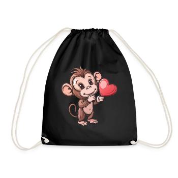 Mignon singe tenant une illustration de coeur - Sac de sport léger - noir - Devant