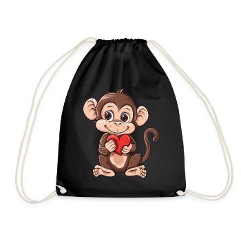 Cute Monkey Holding Red Heart Adorable Animal - Turnbeutel - Schwarz - Vorne