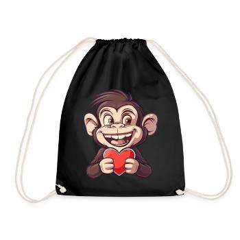 Adorable Monkey Holding a Heart - Cute and - Drawstring Bag - black - Front