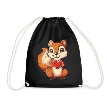Adorable Squirrel with Red Heart Illustration - Drawstring Bag - black - Front