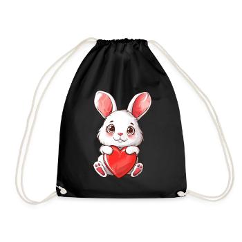 Adorable Bunny Holding Heart Illustration for - Turnbeutel - Schwarz - Vorne
