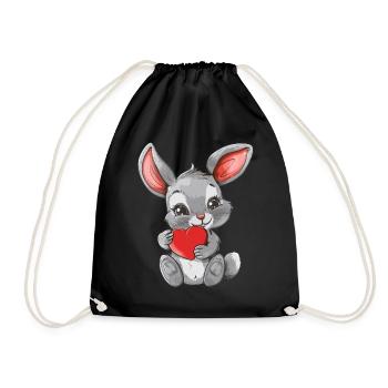 Adorable Bunny Holding Heart - Cute Animal Art - Turnbeutel - Schwarz - Vorne