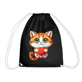 Cute Orange Cat Holding Heart Adorable - Turnbeutel - Schwarz - Vorne
