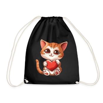 Adorable Kitten Holding Heart With Big Eyes - Turnbeutel - Schwarz - Vorne