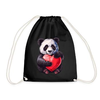 Adorable Panda Holding Heart Illustration - Turnbeutel - Schwarz - Vorne
