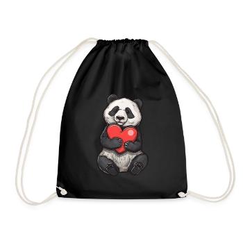 Cute Panda Holding Red Heart Drawing Perfect for - Drawstring Bag - black - Front