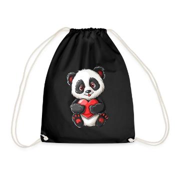 Adorable Panda Holding Heart Illustration – Cute - Turnbeutel - Schwarz - Vorne
