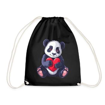 Cute Panda Holding Heart Adorable Animal Love - Drawstring Bag - black - Front