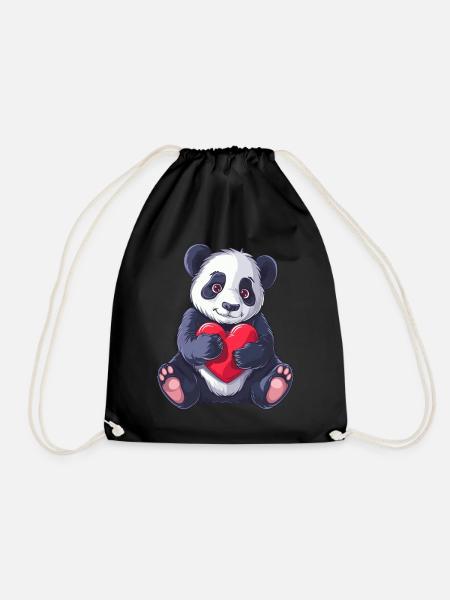 Cute Panda Holding Heart Adorable Animal Love - Turnbeutel - Schwarz