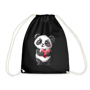 Adorable Panda Holding Heart - Cute Kawaii Panda - Drawstring Bag - black - Front
