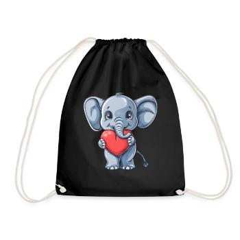 Éléphant mignon tenant une illustration de coeur pour - Sac de sport léger - noir - Devant
