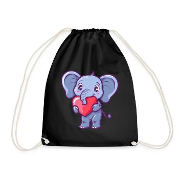 Adorable Elephant With Heart Illustration for - Drawstring Bag - black - Front