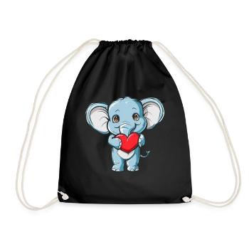 Adorable Elephant Holding Heart Cute Love - Turnbeutel - Schwarz - Vorne