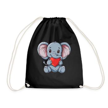 Cute Baby Elephant Holding Heart Illustration for - Turnbeutel - Schwarz - Vorne