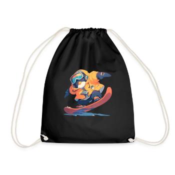 Pinguin Snowboarder Kawaii Pinguin Niedlich - Turnbeutel - Schwarz - Vorne