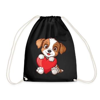 Adorable Puppy Holding A Heart - Drawstring Bag - black - Front