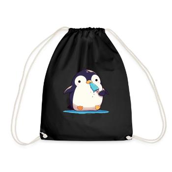 Pinguin Fisch Eis am Stiel Kawaii Pinguin Niedlich - Turnbeutel - Schwarz - Vorne