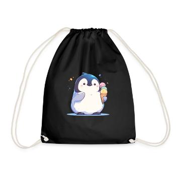 Penguin Ice Cream Kawaii Penguin Cute - Drawstring Bag - black - Front