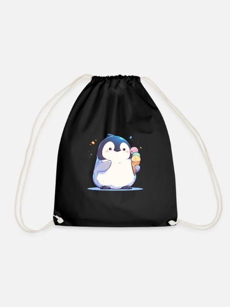 Pinguin Eiscreme Kawaii Pinguin Niedlich - Turnbeutel - Schwarz