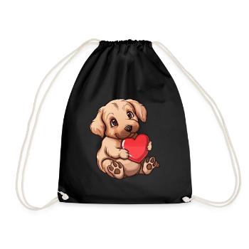 Adorable chiot tenant un cœur - Sac de sport léger - noir - Devant