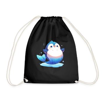 Pingouin, Sirène, Kawaii, Pingouin, Mignon - Sac de sport léger - noir - Devant