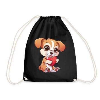 Adorable chiot tenant un coeur - Mignon et adorable - Sac de sport léger - noir - Devant