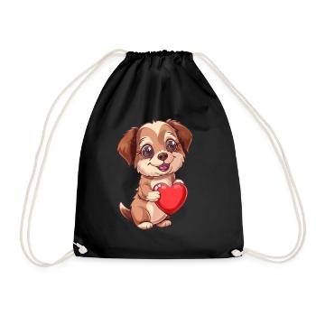 Chiot mignon tenant un coeur dessin animé pour chien - Sac de sport léger - noir - Devant