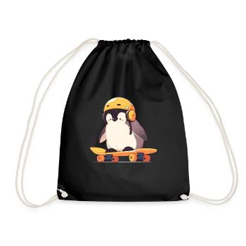 Penguin Skater Kawaii Penguin Cute - Drawstring Bag - black - Front