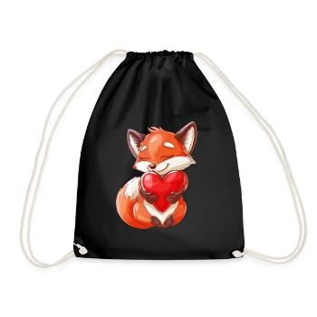 Cute Fox Holding Heart Illustration for Animal - Turnbeutel - Schwarz - Vorne