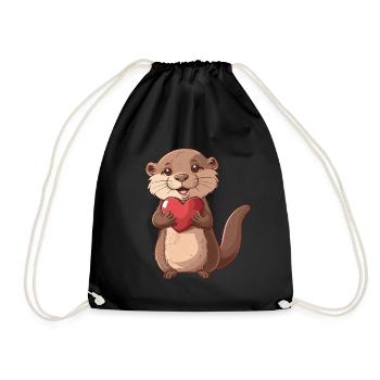 Loutre mignonne tenant coeur doux amour illustration - Sac de sport léger - noir - Devant