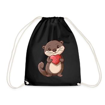 Adorable Otter Holding Heart Cute Animal Design - Turnbeutel - Schwarz - Vorne