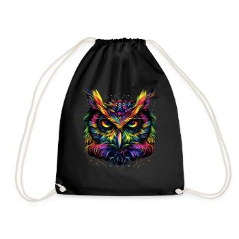 Owl Colorful Rainbow Colors Pop Art Owl Eagle Owl Owls - Drawstring Bag - black - Front