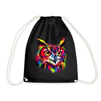 Owl Colorful Rainbow Colors Pop Art Owl Eagle Owl Owls - Drawstring Bag - black - Front