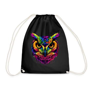 Owl Colorful Rainbow Colors Pop Art Owl Eagle Owl Owls - Drawstring Bag - black - Front